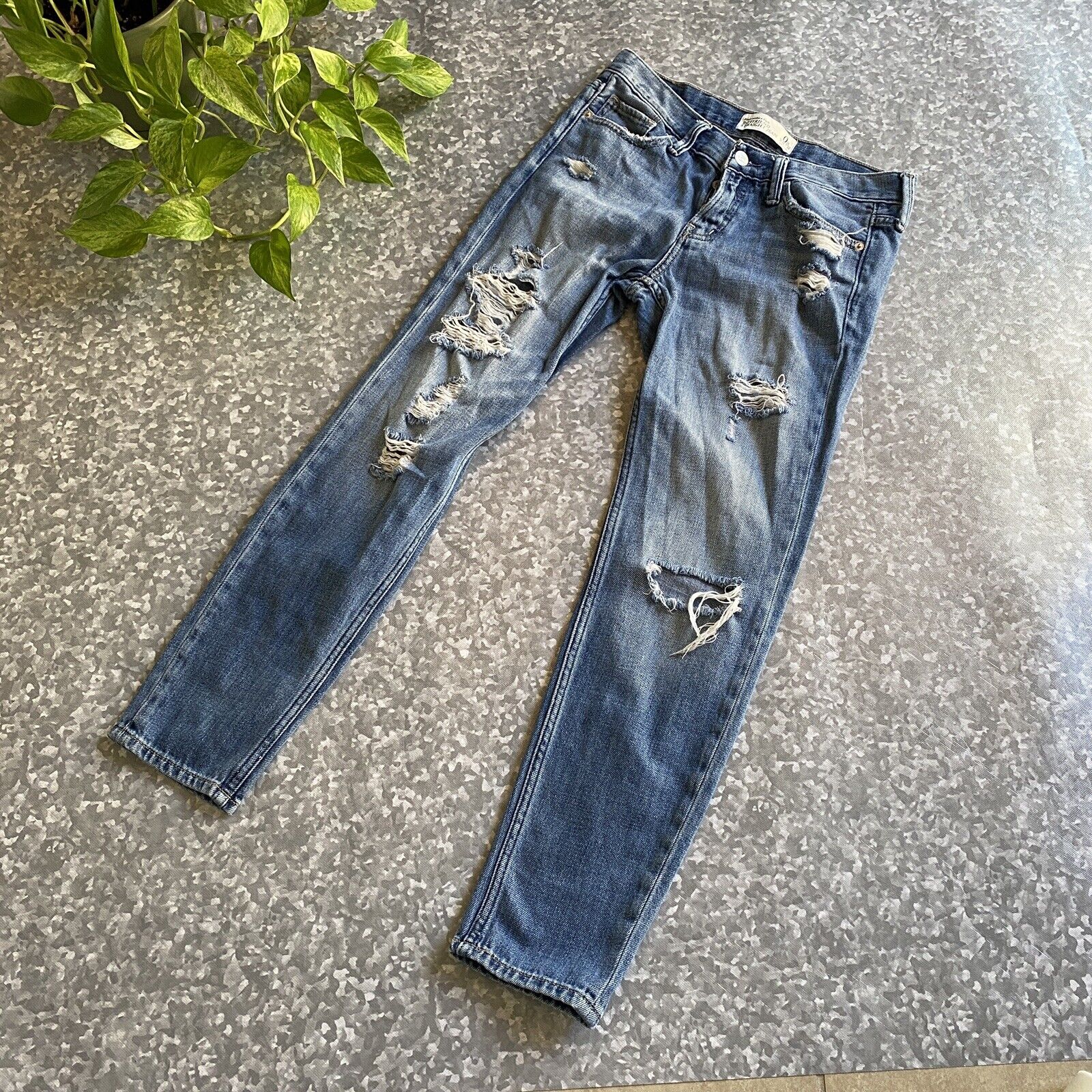 Abercrombie & Fitch Boyfriend Straight Jeans Sz 0R W25-l 25 Wash Distressed