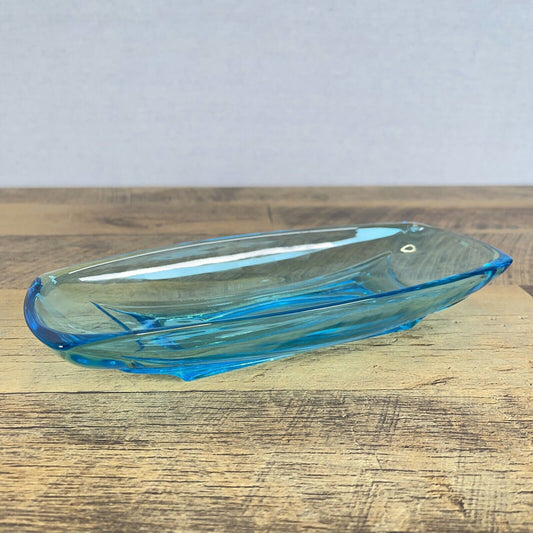 Vintage Blue Glass Hazel Atlas Colony Capri Blue Dish For Celery, Candy, Nuts