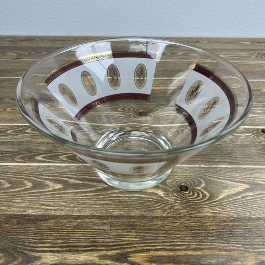 Vintage MCM Anchor Hocking Glass Chip Serving Bowl Gold Wheat Leaf