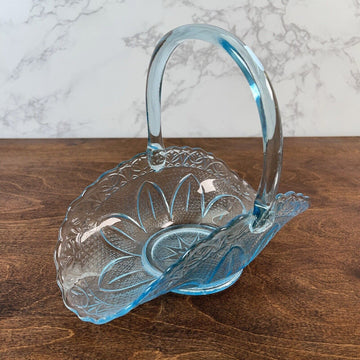 Light Blue Glass Basket Wlth Applied Handle