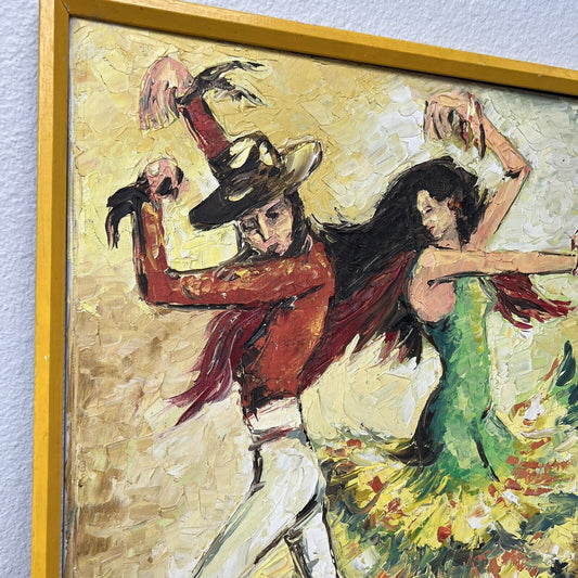 Flamenco Dancers Vibrant Colorful Vintage Signed Oil Painting on Canvas 18"x24"