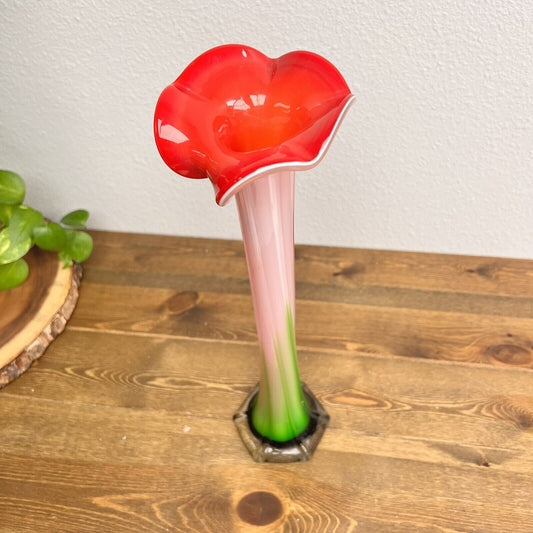 Murano Style Calla Lily Vase Art Glass Flower Red 16"