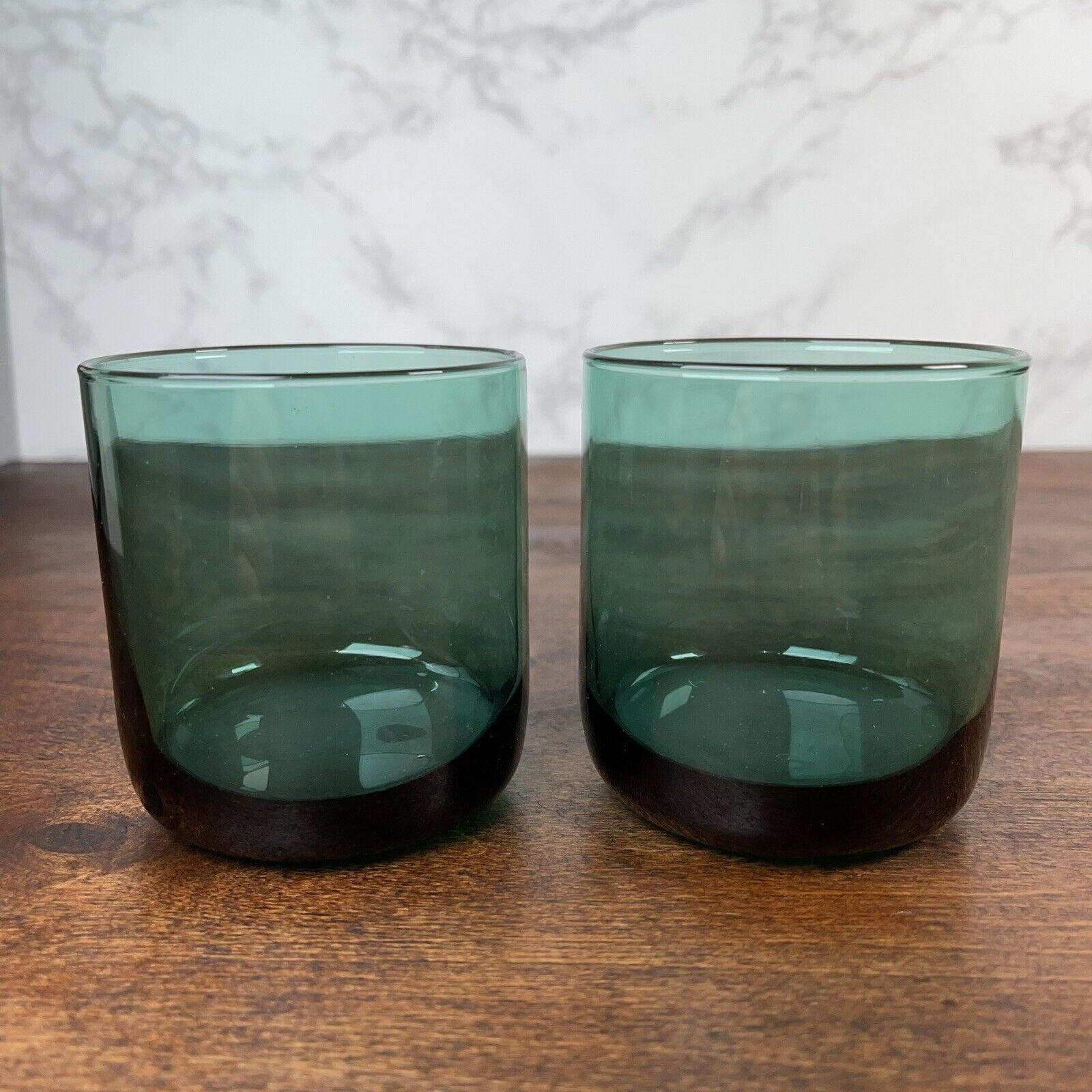 Lot of 2 Vintage Libbey Green Glasses Old Fashioned