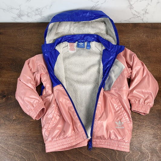 Adidas Toddler Hooded Track Jacket 18 - 24 Month Pink & Blue Girl Hoodie