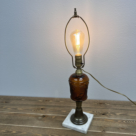 Vintage Early American Lamp Amber Glass Light Bulb Lamp