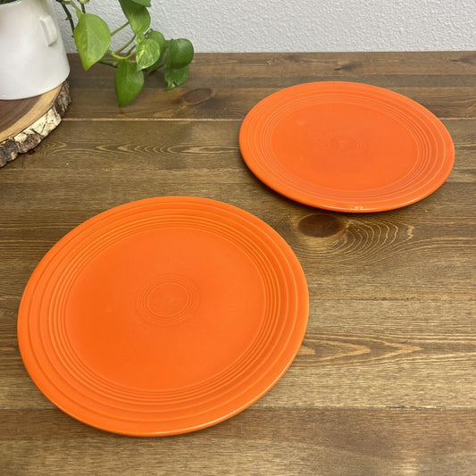 Vintage 9.5" RADIOACTIVE RED Orange Fiestaware Dinner Plate Fiesta Set 2