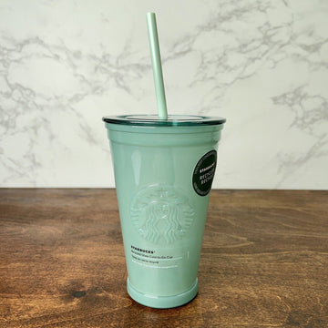 Starbucks Winter 2021 Green Embossed Siren Recycled Glass Cold Cup Tumbler 16oz
