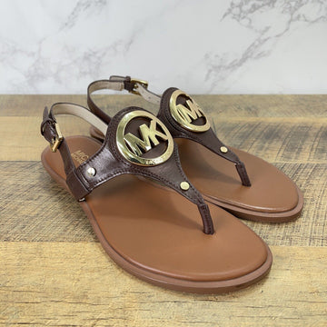 Women’s Michael Kors Aubrey Brown MK Logo Sandals Size 5.5