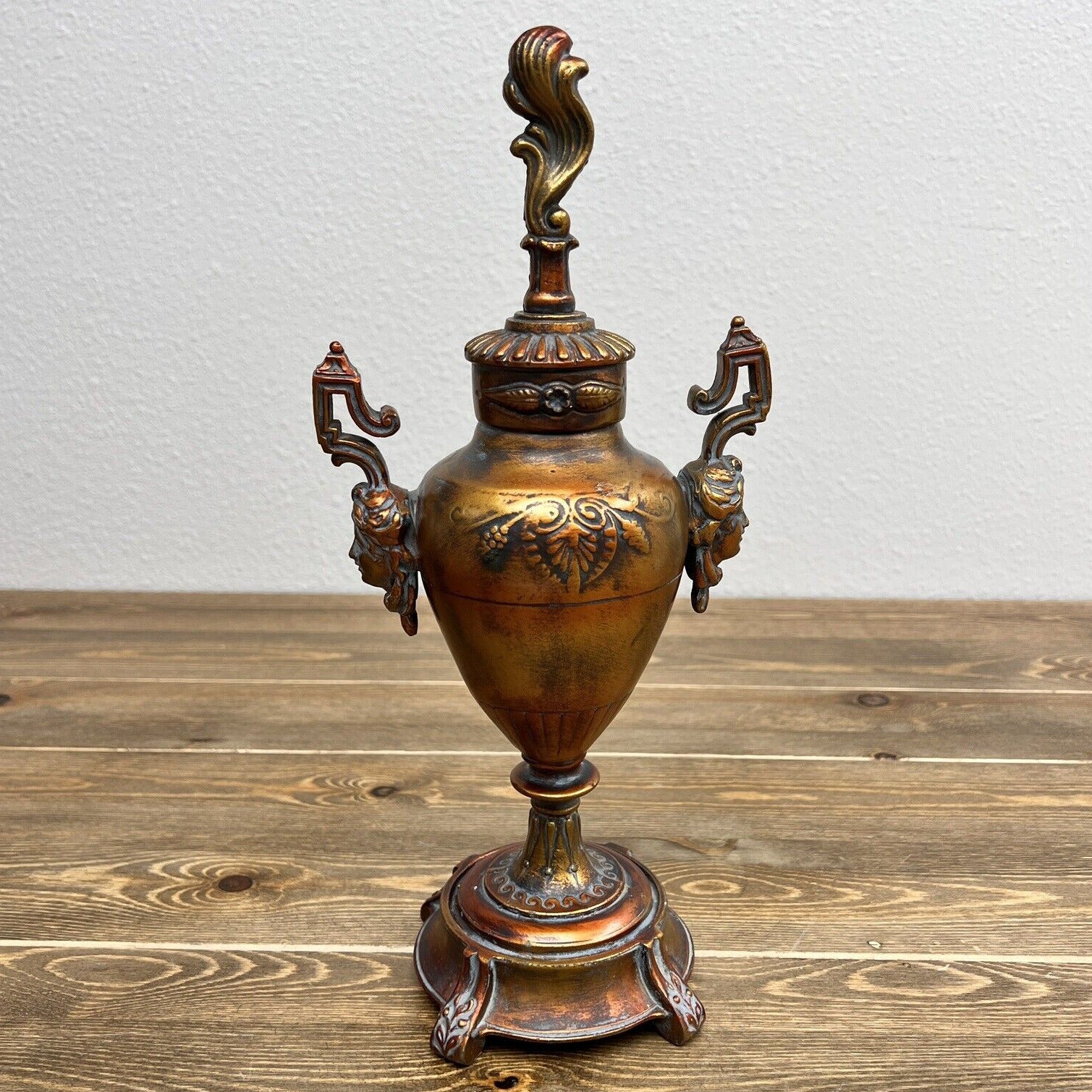 Vintage 1960's DAVART NY Dav Art Bronze Vase Garniture with Figural Handles 13"