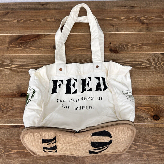 FEED 100 Children of the World Burlap Canvas Collapsible Packable Tote Bag