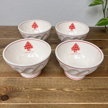 Anthropologie Molly Hatch Vintage Christmas Set of 4 Bowls Red Trees