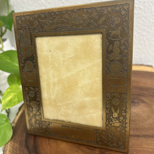 Vintage M.W. Carr and Company Brass Birth Record Photo Frame 5x6