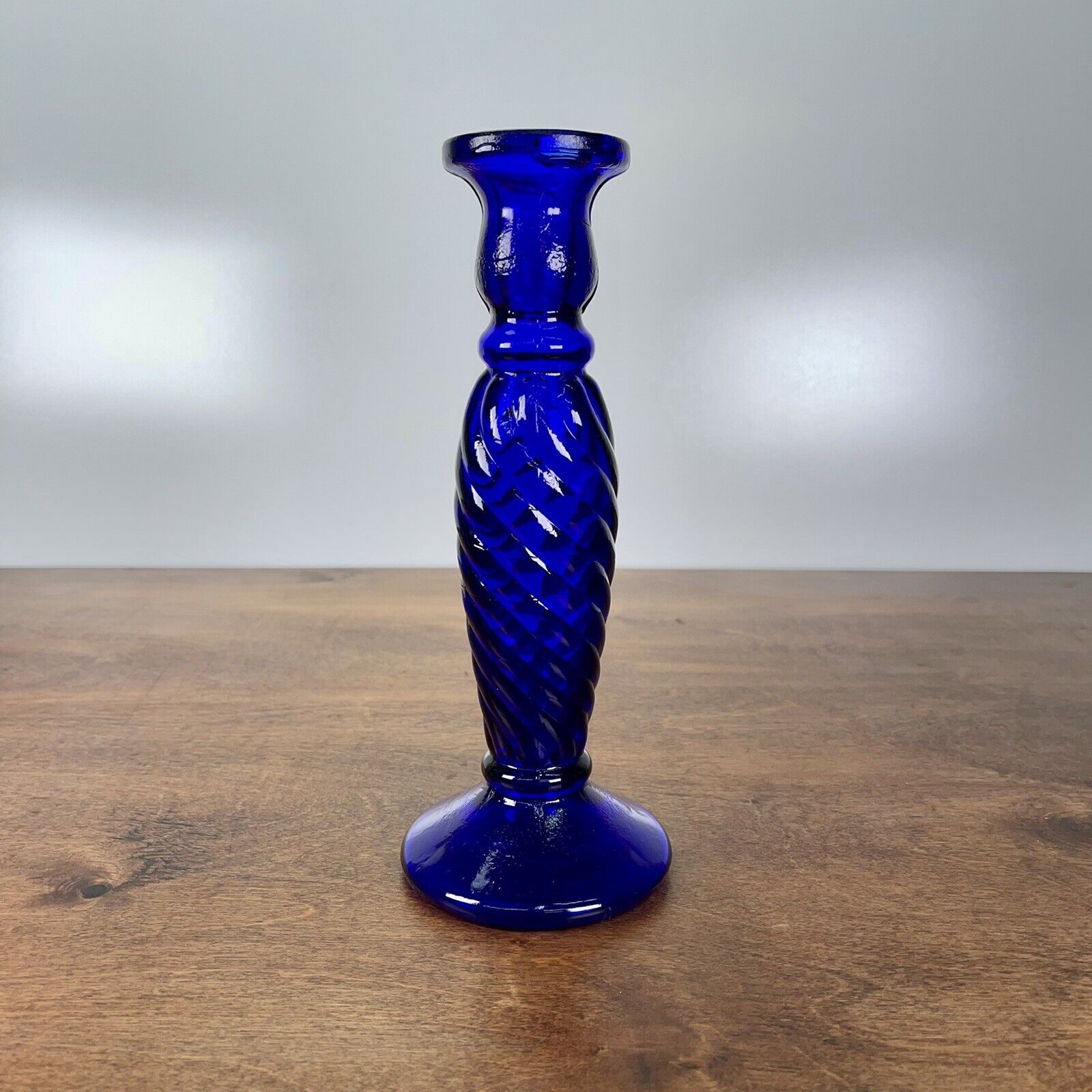 Cobalt Blue Glass Candlestick Holder or Vase - 9" Tall