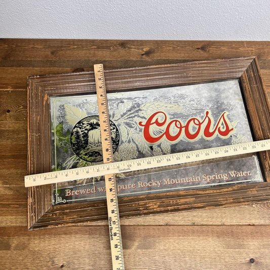 VTG 1980 Adolph Coors Company Beer Foil Bar Mirror Frame Glass Sign 26.5 x 16.5"