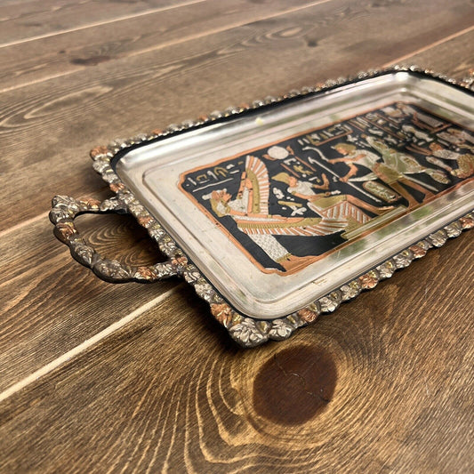 Vintage Egyptian Metal Tray Hosny Gomaa by Hand Work - Made In Egypt