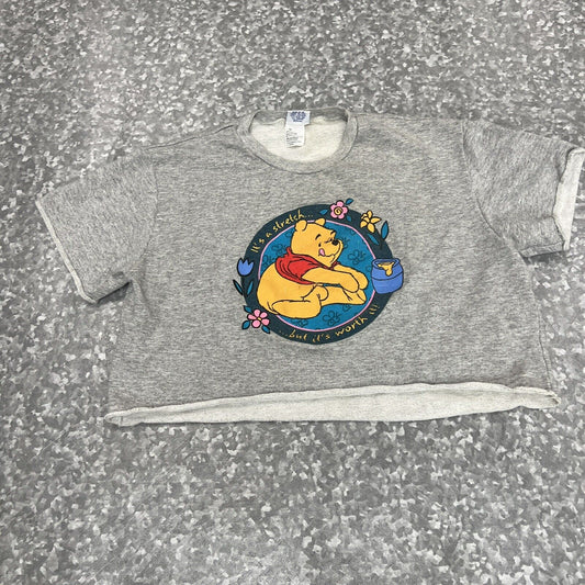 Vtg Pooh Brand Winnie the Pooh Gray Cropped Tshir Size L