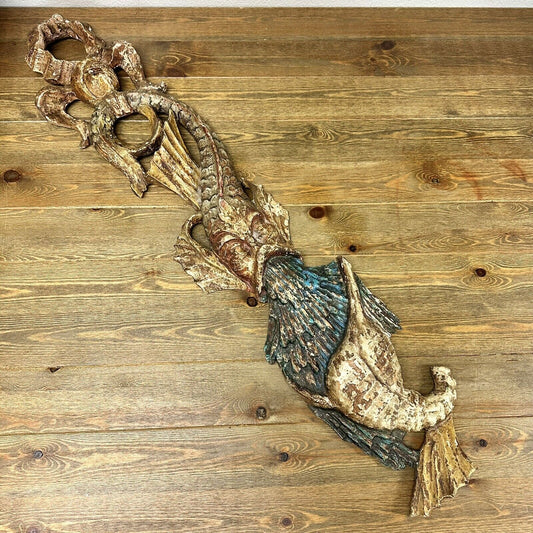 Vintage 43" Italian Carved Sea Creature Gilt Wood Rustic Wall Swag Ocean Decor