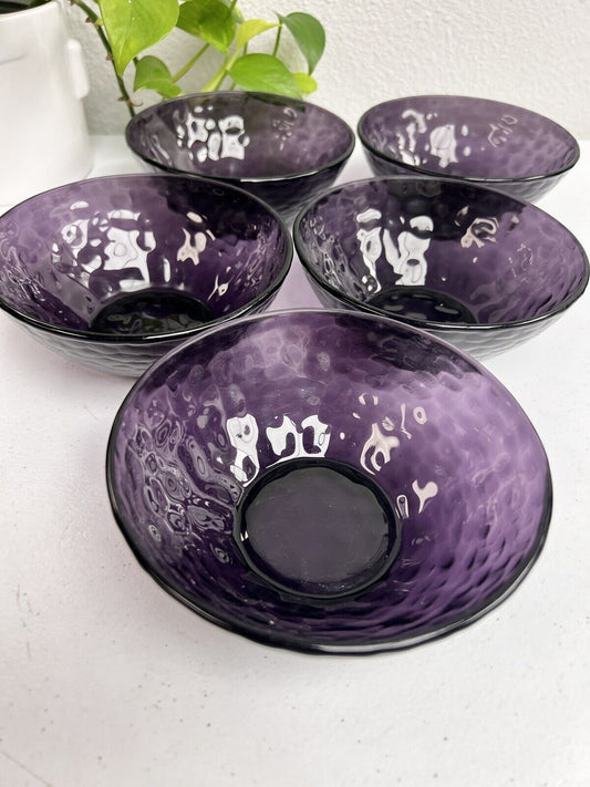 BORMIOLI ROCCO PALATINA Bowls  Hammered Glass Purple Amethyst Dinner Plates 5