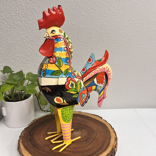 Rooster Metal Sculpture Colorfully Painted 15.5 inch Home Decor