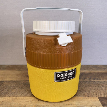 Vintage Poloron 5 qt Yellow And Brown Picnic Jug With Spout