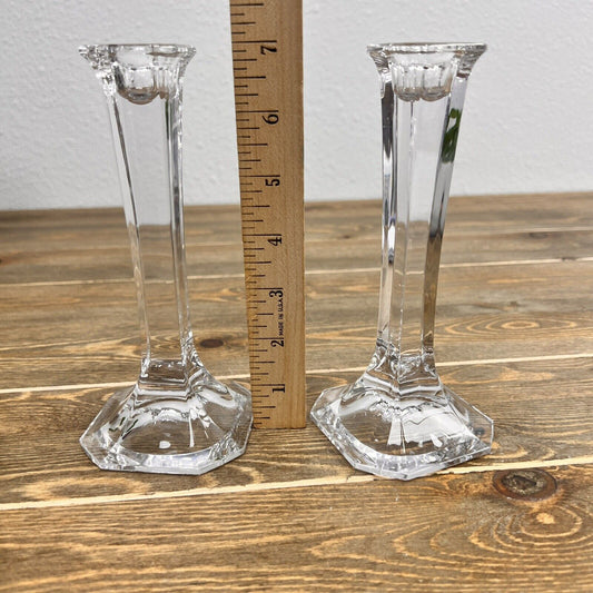 Crystal Candle Holders Clear Glass Set of 2