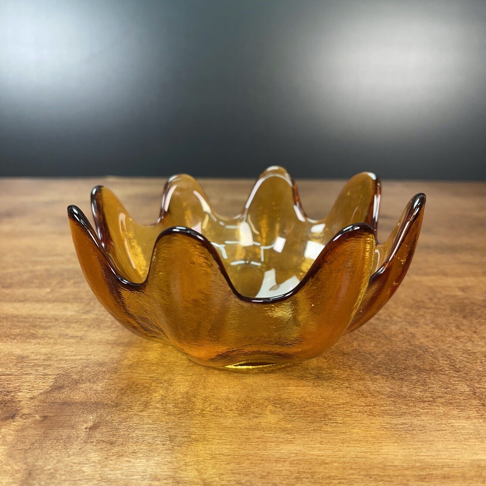 BLENKO Glass Amber Lotus Petal Bowl Vintage Art