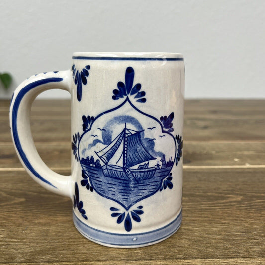 Delft Blue Mug Windmill 5in Tall Hand Painted In Holland