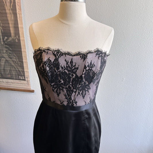 White House Black Market Sheath Dress Lace Pink/Black Strapless Cocktail Sz 4