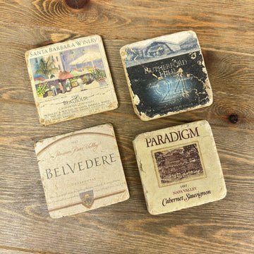 Winery Labels on Tumbled Marble Stone Rustic Coasters Set of 4 Vintage