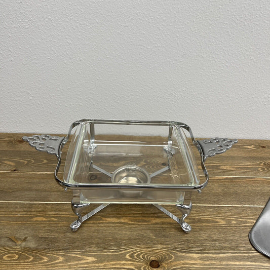 Pyrex # 222 Clear Oven Baking Dish & lazar burning trivet Vintage