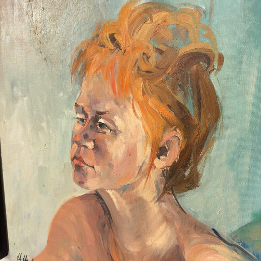 "Her Thoughts" Californian Expressionist Helen Haskell-Molles Oil Painting 18x18