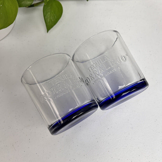 Lot Of 2 New Corralejo Tequila Glasses Tumbler Rocks Short Glasses Blue Logo