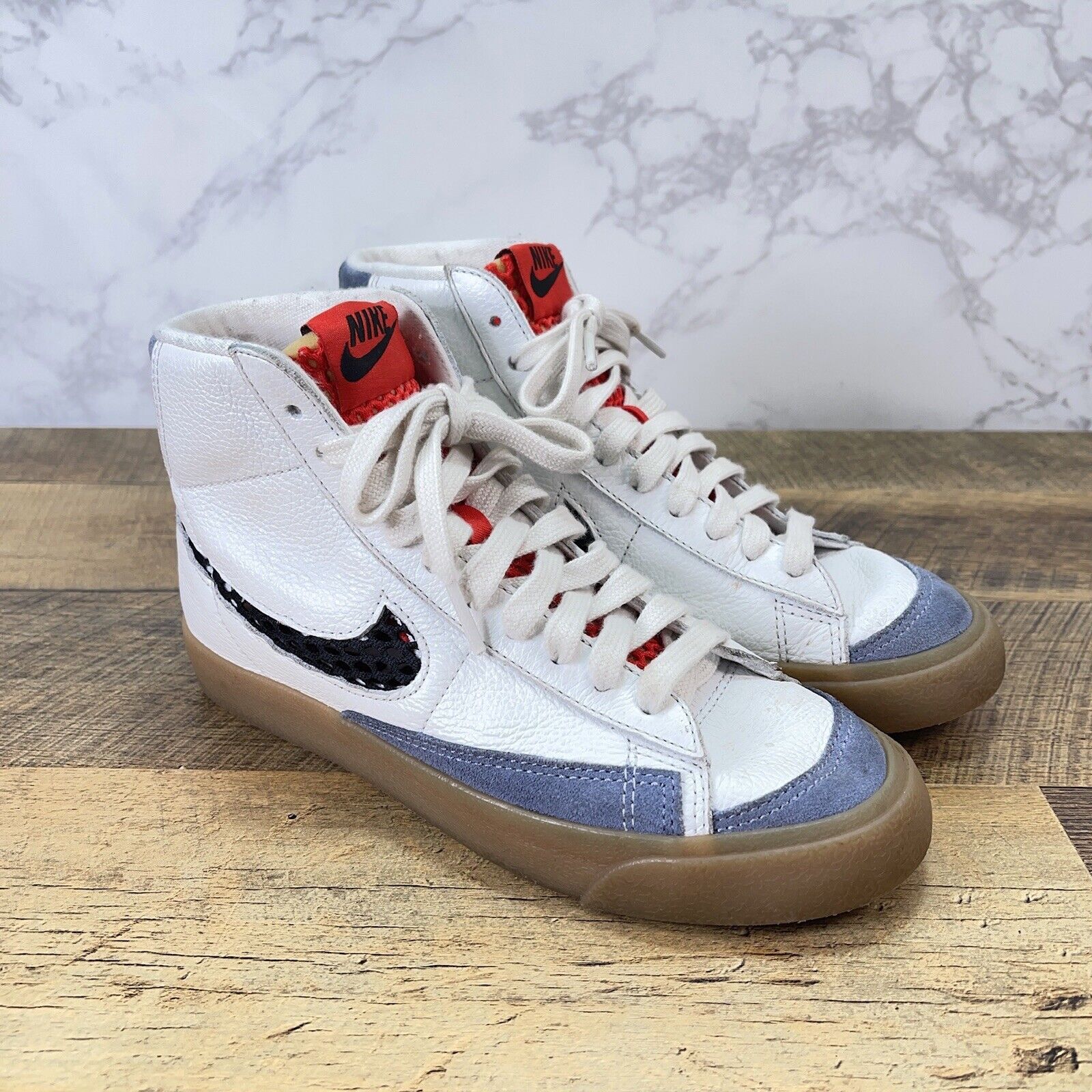 Nike Blazer Size 4.5 Sneaker Shoe White Blue-Grey Red