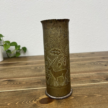 Rare Vintage World War One Trench Art Engraved France 1914-1918 Flowers Shell