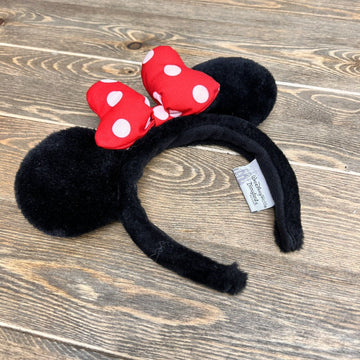 Minnie Mouse Ears Disney Parks Headband Plush Black Red White Polka Dot Bow