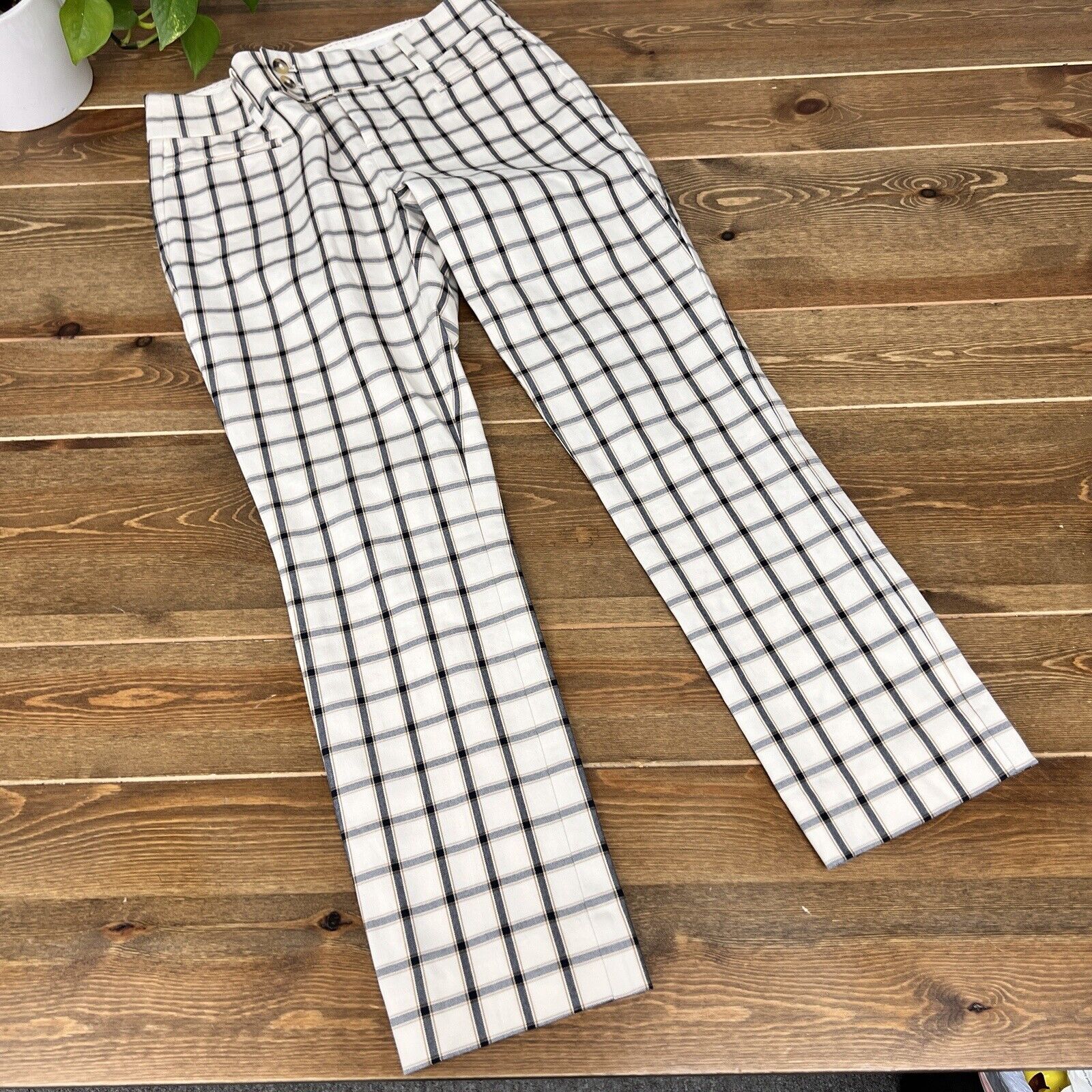 Anthropologie Womens The Essential Slim Trouser Pants, Checkered, Plaid, Size 2