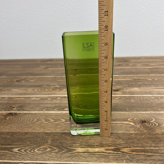 Vintage LSA International Handcrafted & Mouthblown Tall Green Rectangle Vase