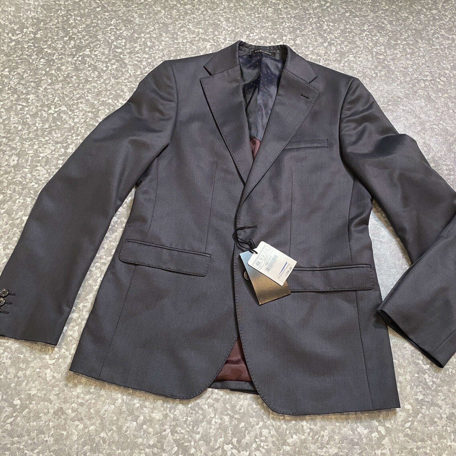 Zara Mens Blazer Jacket Suit Coat US 38 Gray Classic Fit NWT