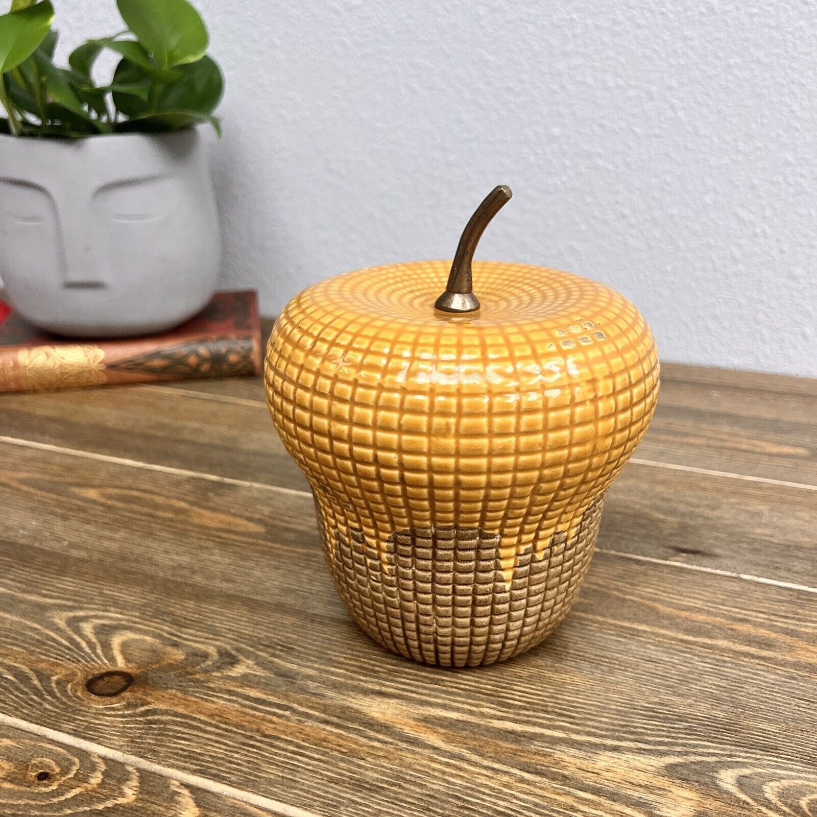 Vintage ceramic large acorn with brass stem