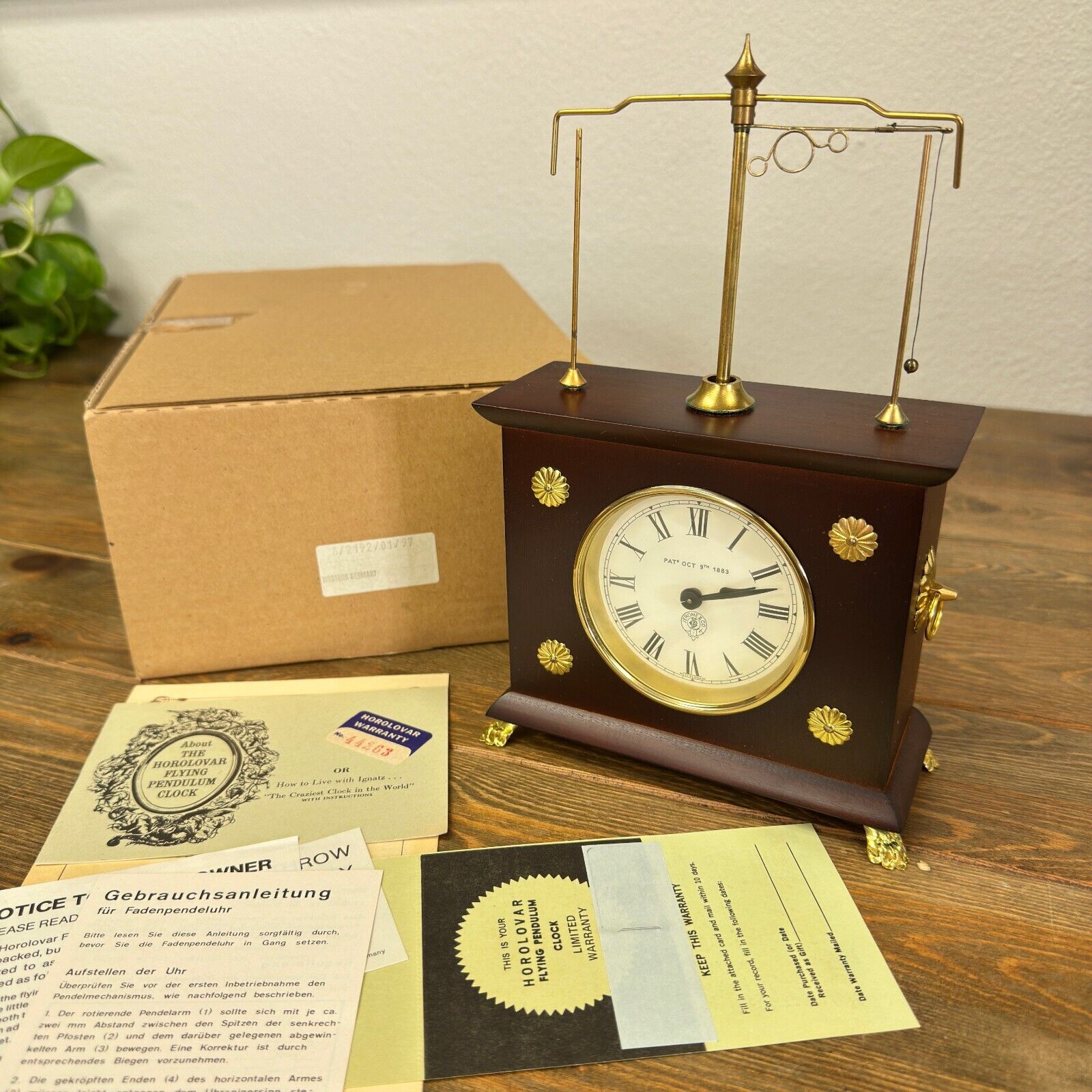 NEW OLD STOCK Vintage Horolovar Flying Pendulum Mantle Clock West Germany Jerome