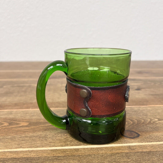 Vintage green mug with genuine leather gold removeable bit buckle Made In Italy