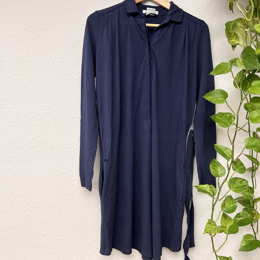 LACOSTE Navy Blue Long Sleeve Belted Shirt Dress Sz 36 Comfy