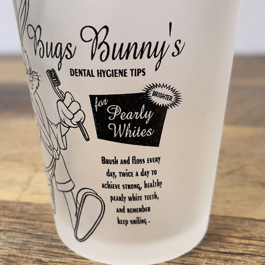 Vintage 1994 BUGS BUNNY'S Dental Hygiene Tips Glass Cup Pearly Whites Dentist