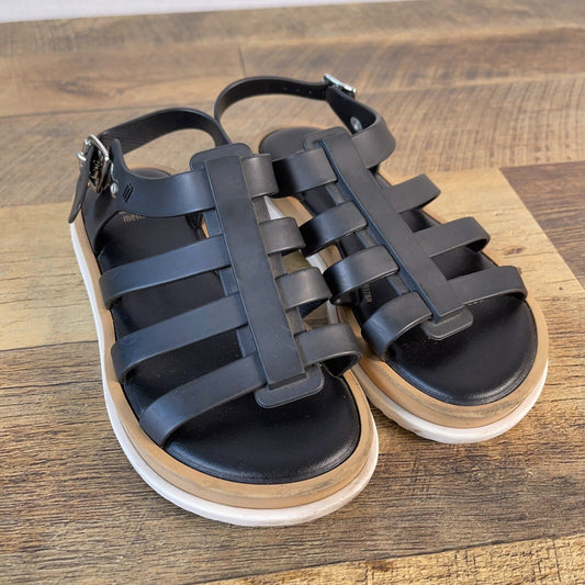 Melissa Womens Sandals Flox Size 3 Black, Tan, And White