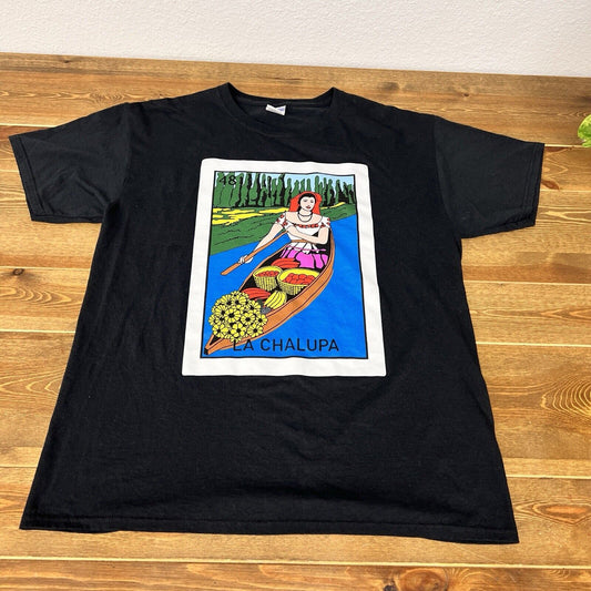 lotería mexicana La Chalupa  Size L Black Tshirt