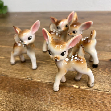 Vintage MCM Japan Spotted Baby Fawn Deer Reindeer Figurine Set of 4