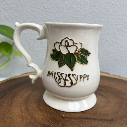 Rare Vintage Magnolia Mississippi Pearl White Ceramic Coffee Cup Mug