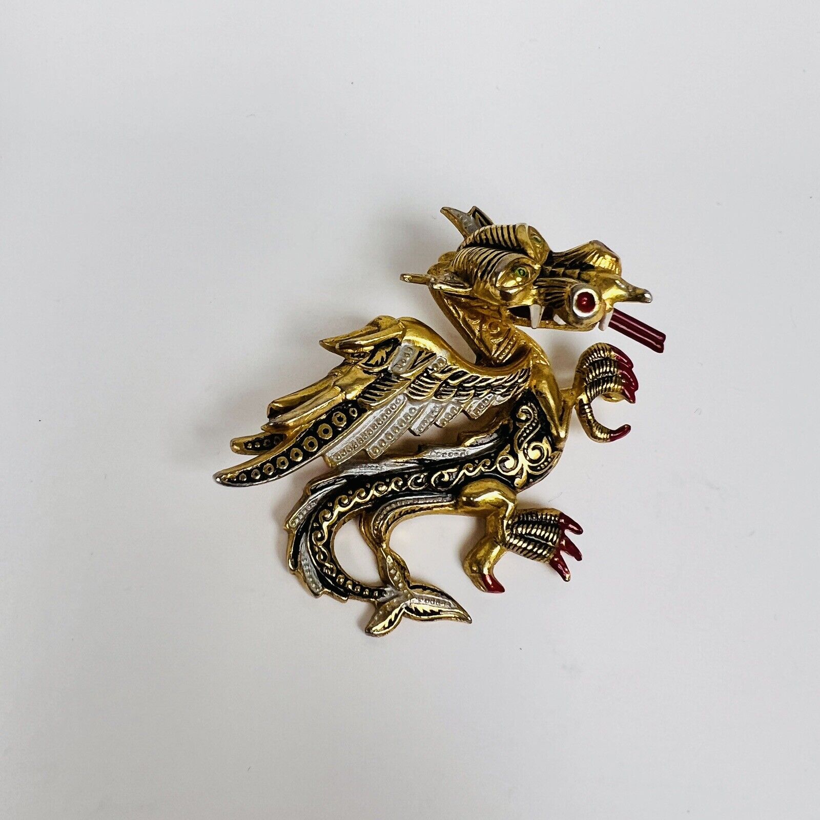 Vintage Damascene Dragon Pin 3D Brooch