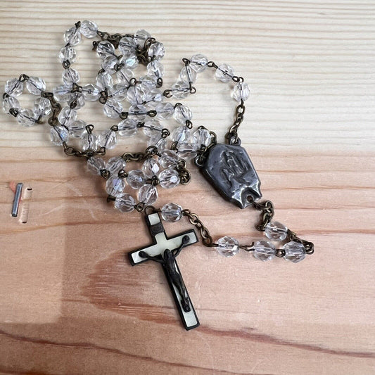 Vintage Our Lady Lourdes Holy Water Bubble Relic Catholic Rosary Clear Beads