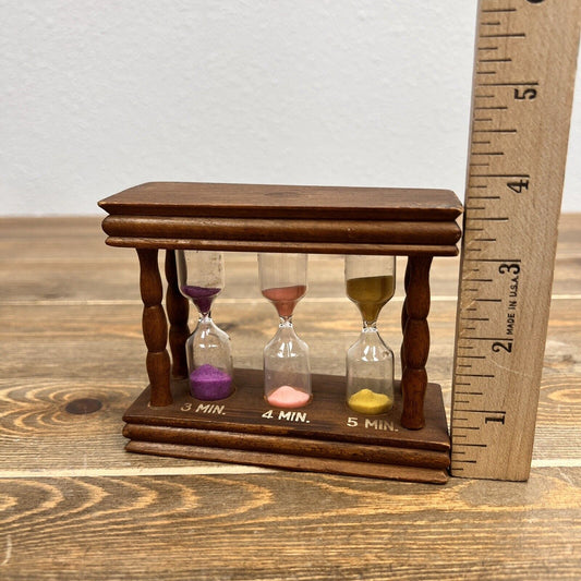 Vintage Triple Sand Hourglass Timer 3/4/5 Minutes Old Wooden Home Decor Japan